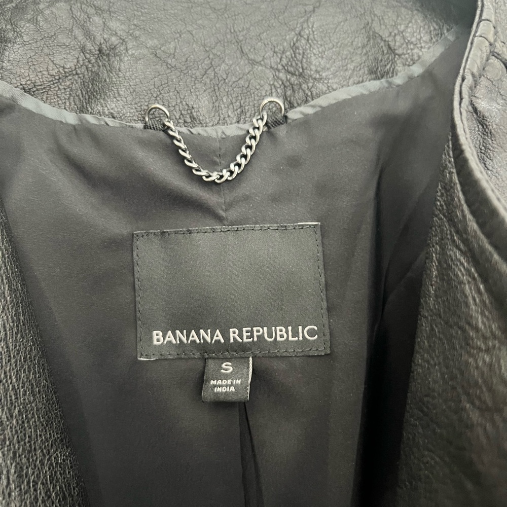 Banana Republic Black Leather Moto Fringe Jacket - Picture 3 of 6